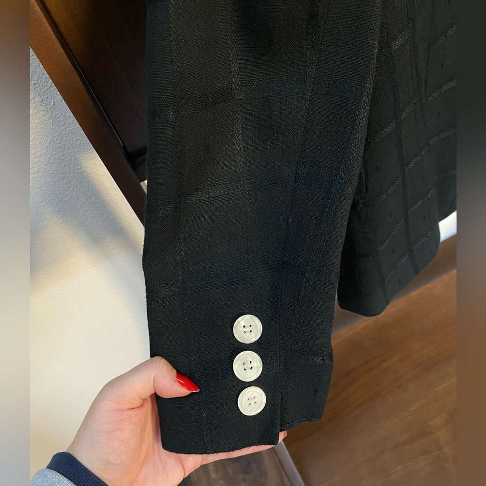 VTG Saville Black Checked Double Breasted Blazer w/White Buttons (Size:6p) - Picture 12 of 16